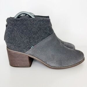 Toms Gray Suede Leather & Wool Blend Lacy Heeled Ankle Boots Women’s 8
